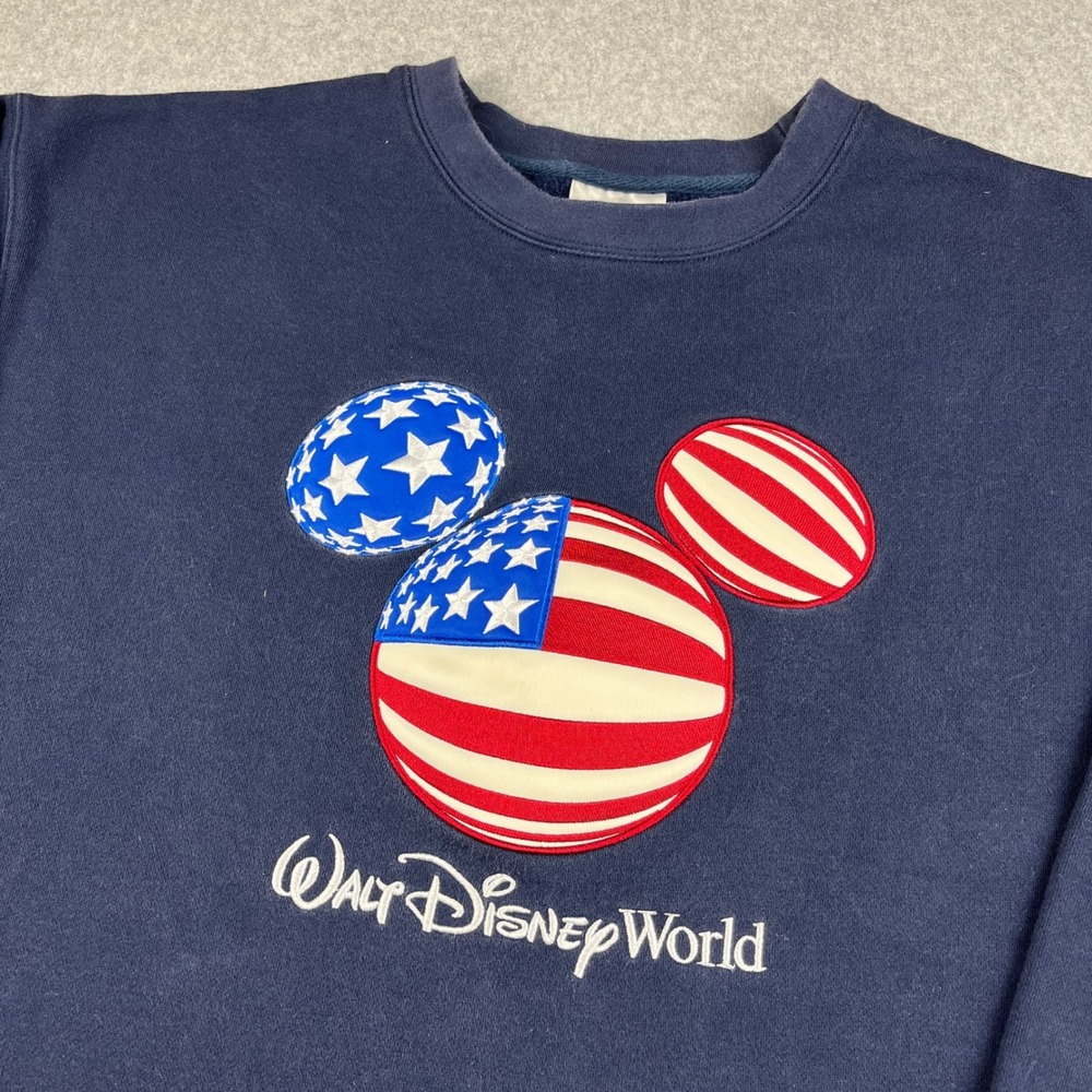 Walt Disney World Sweatshirt Men XL Navy Blue Patriotic Mickey Mouse Embroidered - Picture 2 of 7